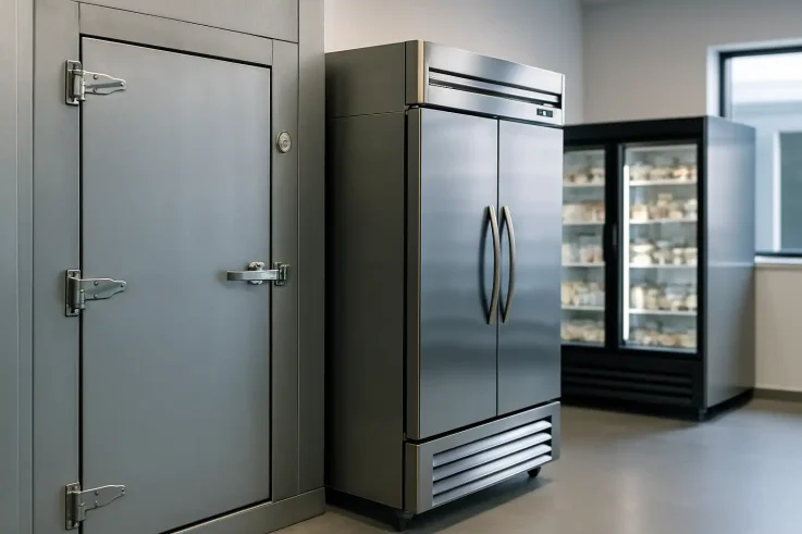 High-quality commercial refrigeration units in a business setting, showcasing preventive maintenance importance for food safety and efficiency in Cambridge, MA.