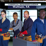 Royal Cooling technicians providing expert commercial refrigeration repair services in Waltham, MA, showcasing professionalism and industry knowledge.