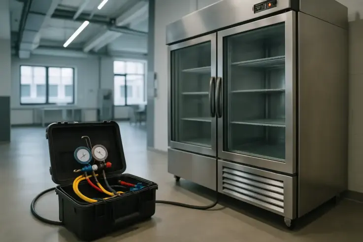 Commercial refrigeration units in a Boston business setting, showcasing emergency preparedness for overnight failures and repairs.