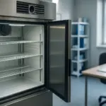A well-maintained commercial refrigeration unit showing clean interior shelves and sanitized surfaces, emphasizing the importance of regular maintenance for safety and efficiency in Cambridge businesses.