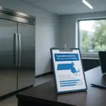 An infographic illustrating the AIM Act refrigerant compliance requirements for Boston businesses, highlighting the transition to low-GWP refrigerants.