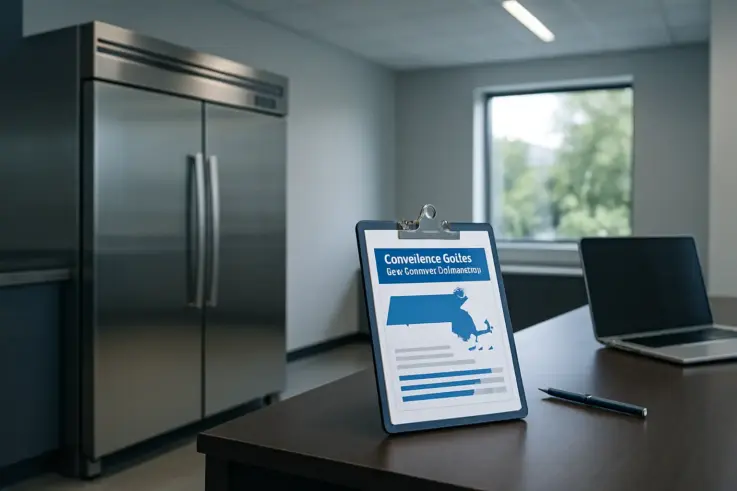 An infographic illustrating the AIM Act refrigerant compliance requirements for Boston businesses, highlighting the transition to low-GWP refrigerants.