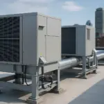 Overview of commercial rooftop gas heating units installed on a Boston business building, showcasing their space-saving design and energy-efficient technology.