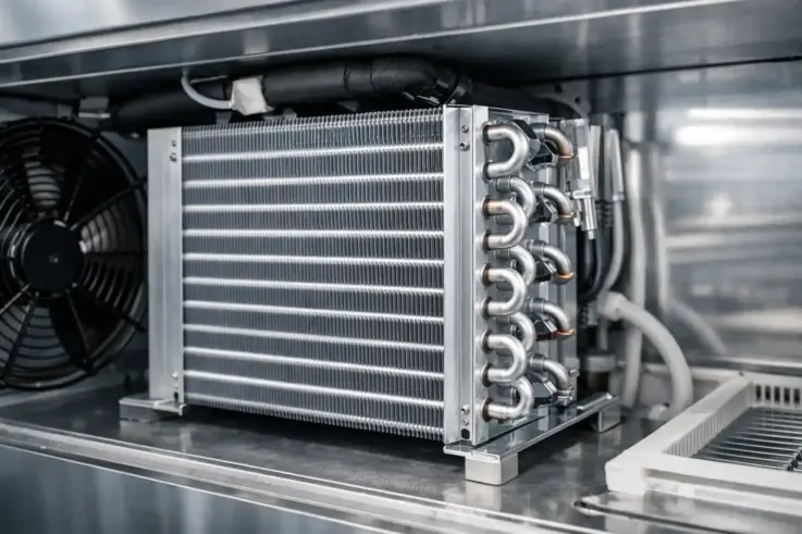 Clean and well-maintained commercial refrigeration coils, showcasing efficient cooling system maintenance in Somerville MA.