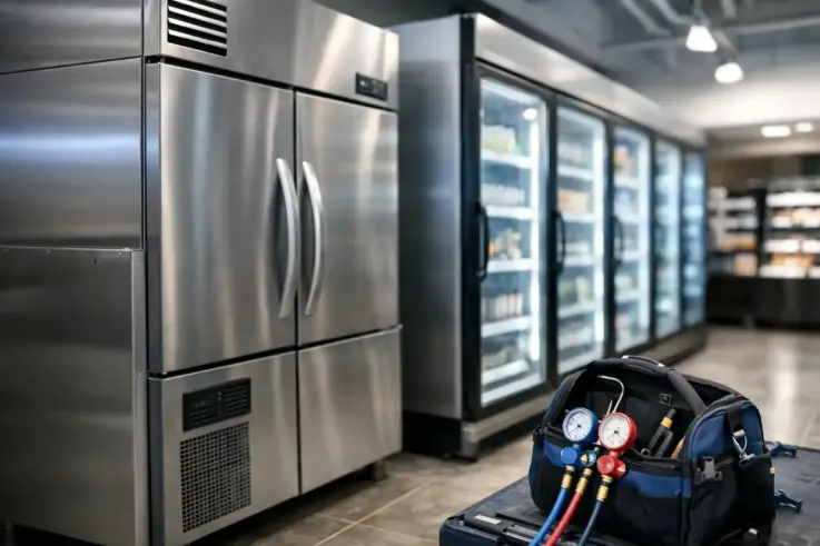 High-efficiency commercial refrigeration units for restaurants and grocery stores in Burlington MA, showcasing our expert repair services.