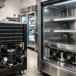 A well-maintained commercial refrigeration unit with clean coils, essential for restaurants and businesses in Burlington MA, ensuring optimal efficiency and food safety.