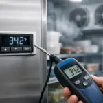 Detailed view of a commercial refrigeration thermostat being calibrated, highlighting the importance of accurate temperature control for Boston businesses to prevent spoilage and ensure compliance with health standards.