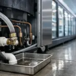 Close-up of a commercial refrigerator with visible water line connections showing signs of wear, highlighting potential water line issues in Burlington MA